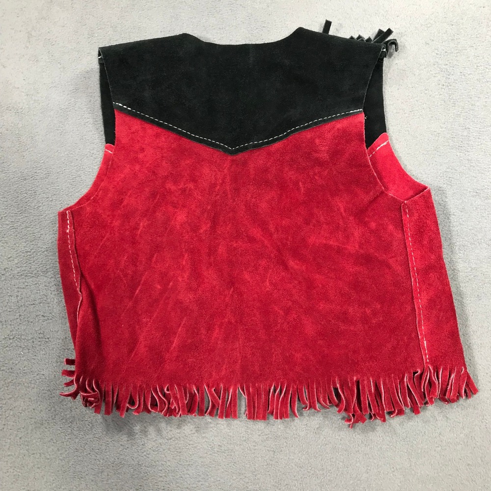 John R Craighead Kids Red Black Suede Leather Fringe Western Star Vest Medium - Picture 9 of 10